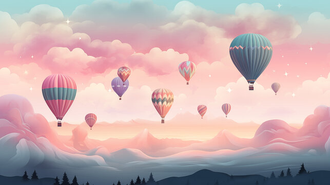 Twilight Serenity: Hot Air Balloons over Pink Cloudscape