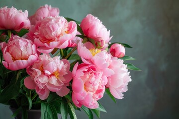 Bouquet of pink peonies on dark background