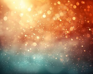 Abstract delicate blur bokeh background in peachy coral, minty teal, and shimmering bronze colors