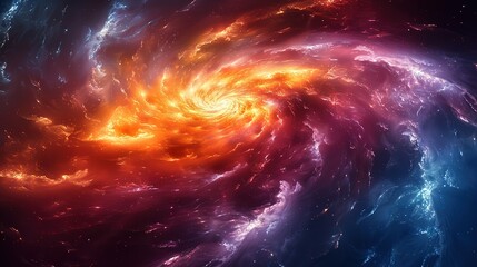 Fototapeta premium Colorful vortex energy, cosmic spiral waves, multicolor swirls explosion. Abstract futuristic digital background