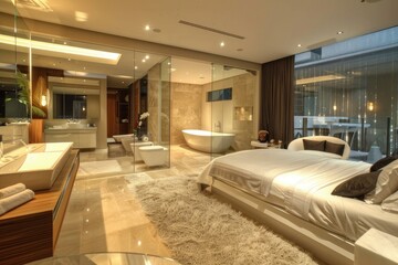 Modern luxury bedroom suite and bathroom