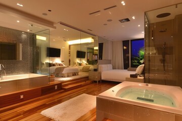 Modern luxury bedroom suite and bathroom