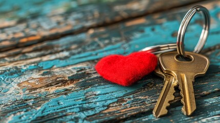 Cherished homeownership  house shaped keyring, keys, and red heart symbol of love