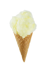 Sweet cotton candy in waffle cone isolated on white
