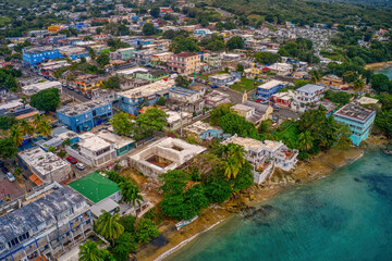 Aerial View of the small Island Village of Vieques, Puerto Rico