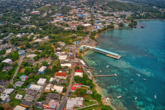 Aerial View of the small Island Village of Vieques, Puerto Rico