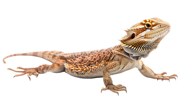 Bearded dragon lizzard isolated on white background as transparent PNG, generative AI animal
