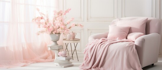 Adorable Vintage Pink Chair in Cozy Bedroom with Pastel Bedding and Floral Decor