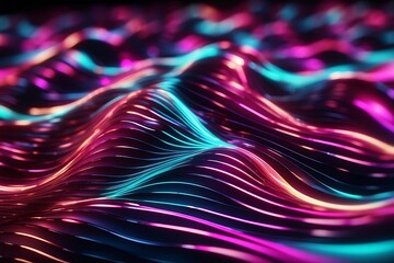 abstract wavy metallic background with neon glowing lines.