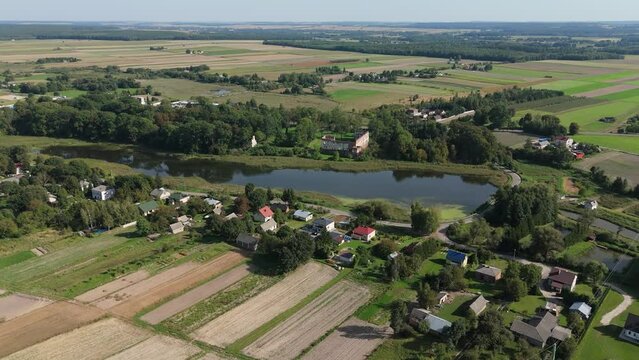Beautiful Landscape Castle Ruins Pond Krupe Aerial View Poland