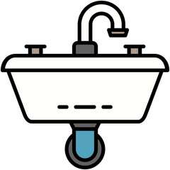 Sink Icon. KItchen Wash Basin Pictogram Graphic Illustration. Isolated Simple Filled Line Icon For Infographic, App and Web Button.