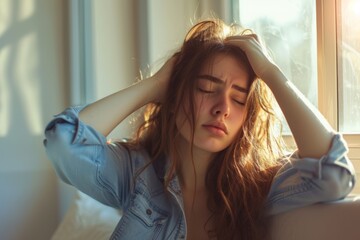 Fototapeta premium Young woman experiencing a headache