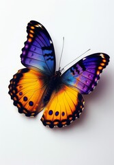 Butterfly with blue-yellow wings on a light background