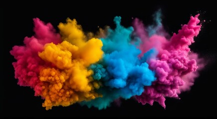 Colored powder explosion. Abstract closeup dust on backdrop. Colorful explode. Paint holi good quality
