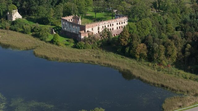 Landscape Castle Ruins Pond Krupe Aerial View Poland