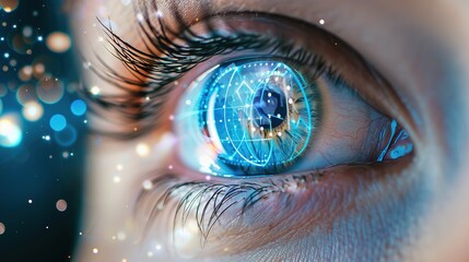 A close-up of a woman's eye in the process of scanning for identification.