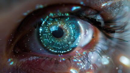 A close-up of a woman's eye in the process of scanning for identification.