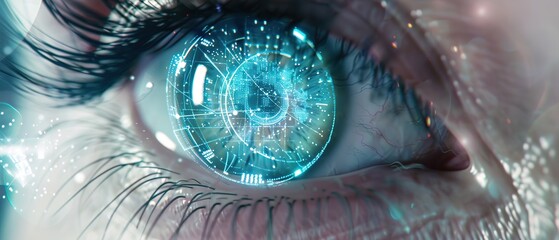 A close-up of a woman's eye in the process of scanning for identification.