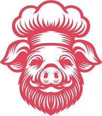pig head vector,  Illustration of a master chef 