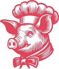 pig head vector,  Illustration of a master chef 