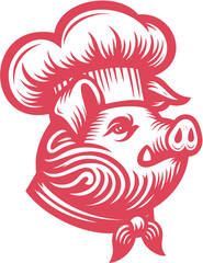 pig head vector,  Illustration of a master chef 
