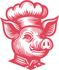 pig head vector,  Illustration of a master chef 