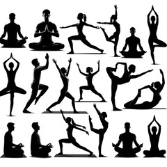 silhouette of yoga - obrazy, fototapety, plakaty