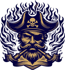 fire flame pirate head vector illustration