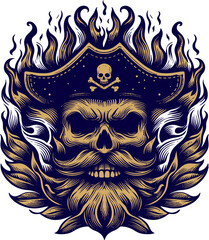 fire flame pirate skull head vector illustration