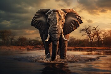 Fototapeta na wymiar elephant at sunset wildlife 