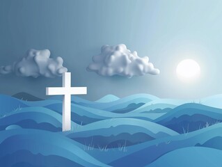 Easter Sunday with cross symbol blue background.