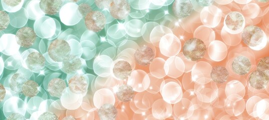Abstract delicate gentle blurred mint green peach orange white silver bokeh background