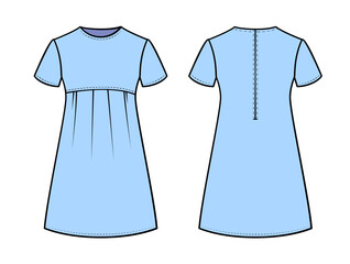 Basic female dress front and back view template flat sketch vector illustration