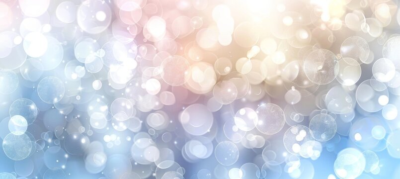 Soft and delicate bokeh background with blurred sky blue, pale yellow, and ivory white colors