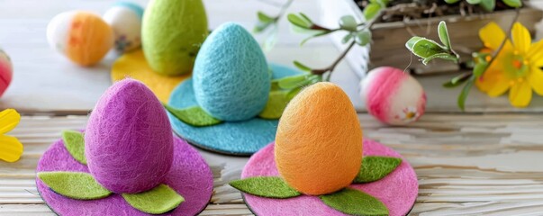Fototapeta na wymiar Eco-Friendly Crafting: Create Your Own Felt Easter Egg Coasters for the Season