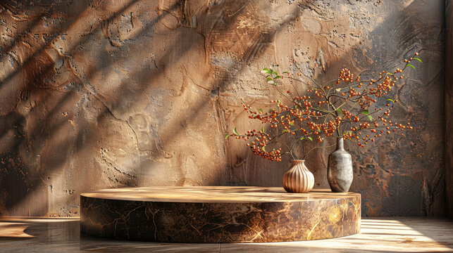 old stone grunge rusty podium with flower vases 