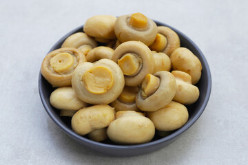 Champignon mushrooms in brine. Canned champignon mushrooms whole