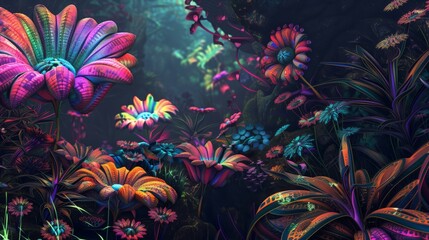Vibrant Digital Art of Exotic Flowers

