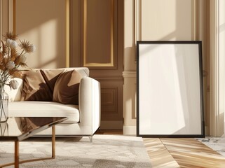 Frame mockup, Inviting Living Room Interior with Modern Furniture