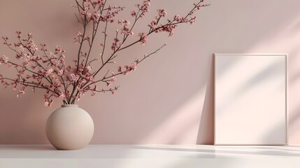 Minimalist Invitation Template with Cherry Blossoms adorning a Modern Frame in a Pastel Hued Space