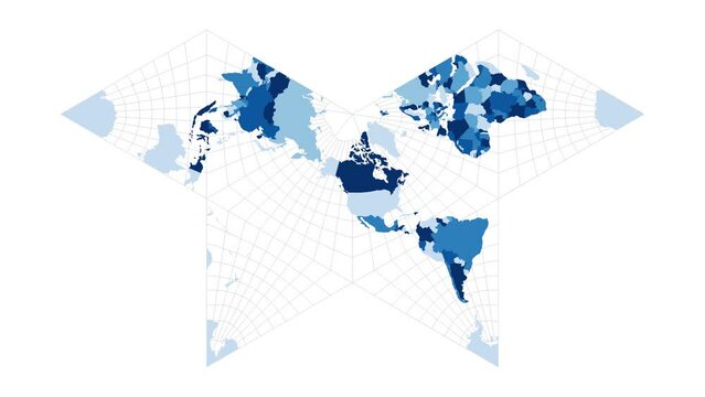 World Map. Gnomonic butterfly projection. Loopable rotating map of the world. Neat footage.