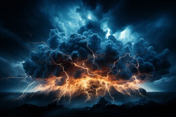A massive cumulus cloud crackles with lightning in the sky - obrazy, fototapety, plakaty