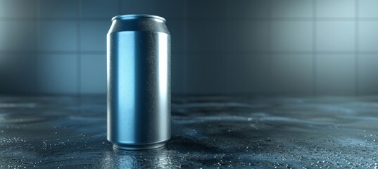 Aluminum soda can mockup on abstract background with text space for branding opportunities
