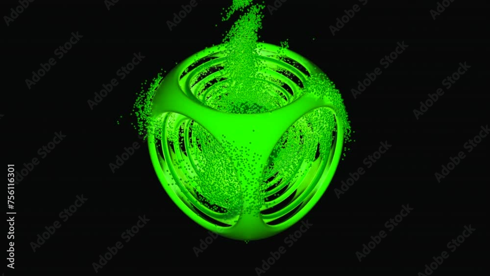 Poster abstract cube with flying particles inside. design. complex structure on a black background.