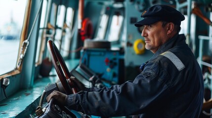 The ships crew made up of skilled mariners work tirelessly to keep the vessel running smoothly and on schedule. - obrazy, fototapety, plakaty