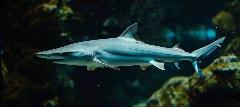 Majestic blue shark in underwater habitat of vast ocean, wildlife photography with big fish