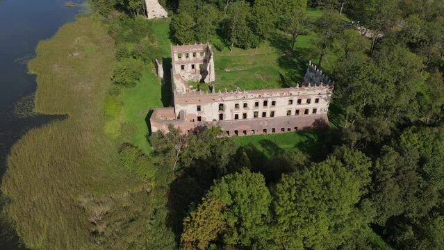 Landscape Castle Ruins Pond Krupe Aerial View Poland