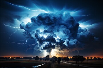 A cumulus cloud crackling with lightning in the sky