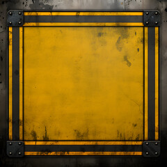 rectangular metal plate background with a black and yellow striped border