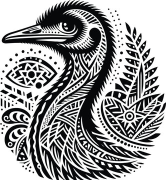 recommend clip art: emu, orchid, cassowary, bird, animal silhouette in ethnic tribal tattoo,
                    
                    